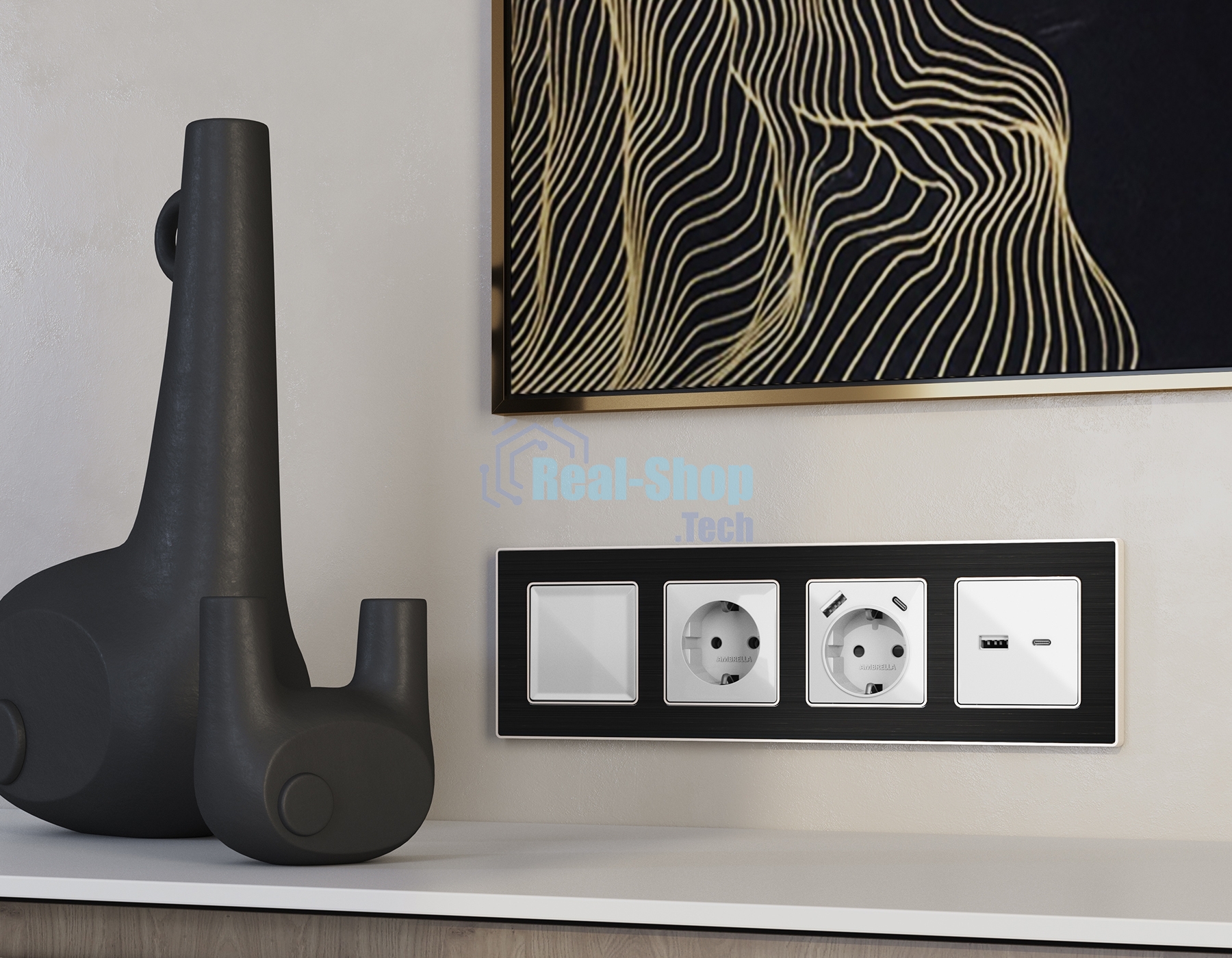 Комплект механизма розетки ALFA Серебро глянец 2USB A+C 20W (быстрая зарядка) QUANT (AP4110, VM177) MA411010