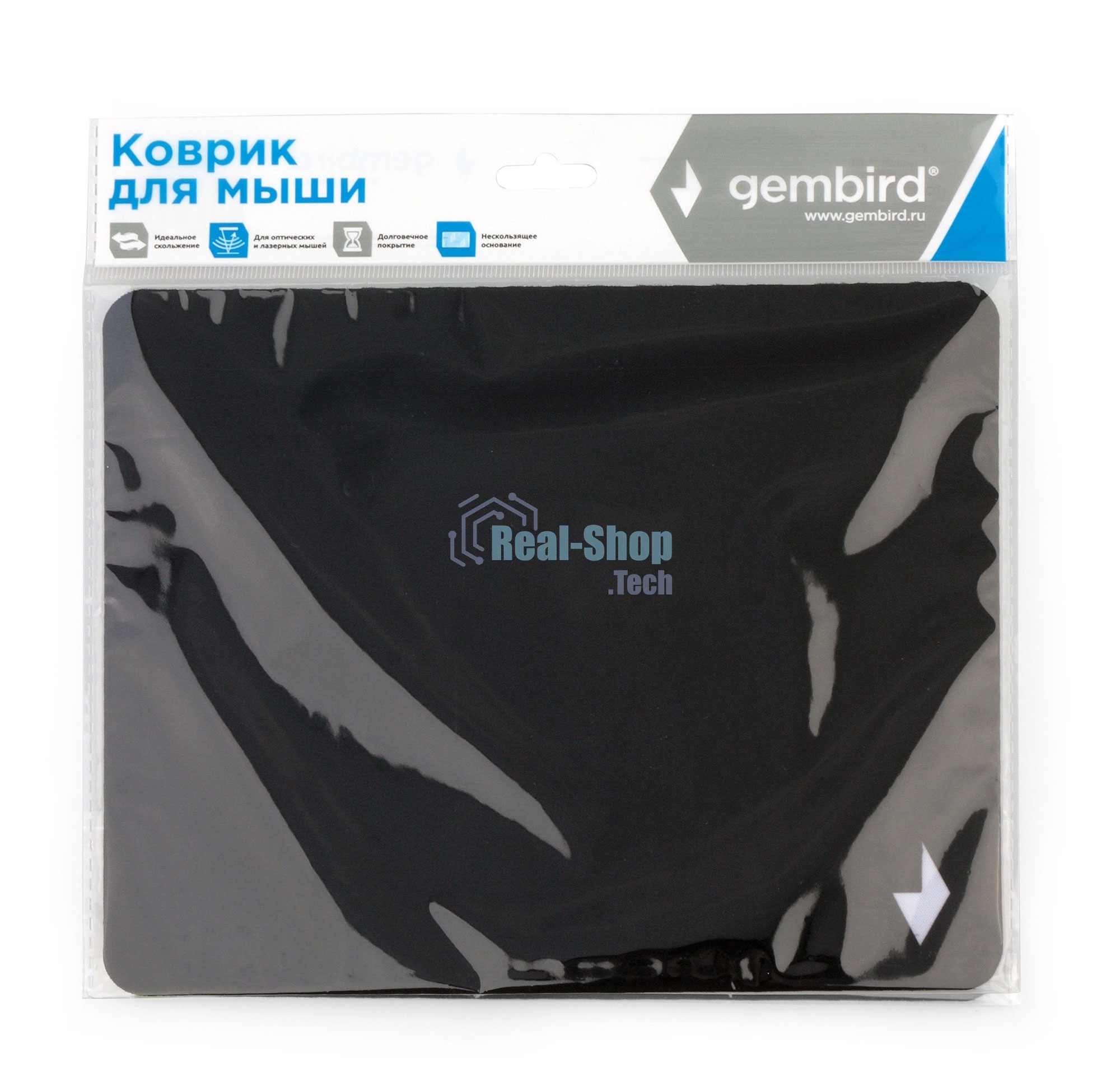 Коврик для мыши Gembird MP-BLACK-S, черный, 220х180х2мм, ткань/резина, пакет