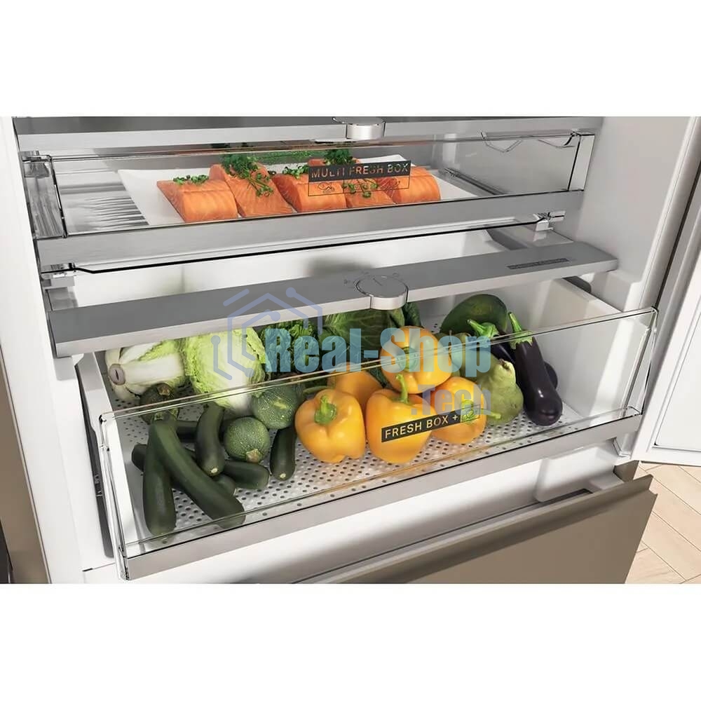 Холодильник встраиваемый Whirlpool WHSP70T241P 70 см, 193.5х54.3х69 см, 295/95 л, инверторный компрессор, автоматическая разморозка, зона свежести влажная, сенсорное управление, технология 6 SMYSL FreshControl, MultiFlow, FreezeControl, перенавешиваемые дверцы, скользящие направляющие, Италия