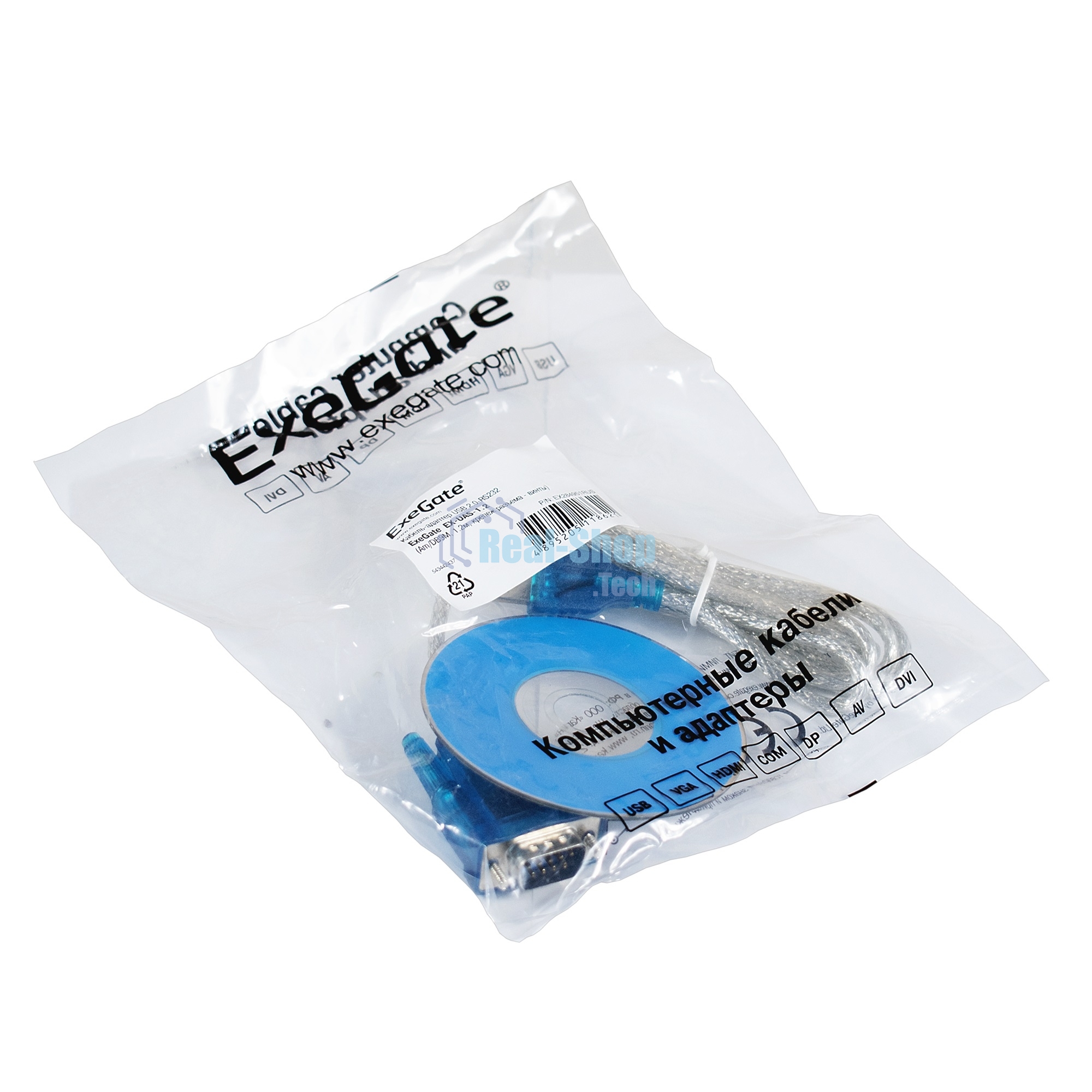 Кабель-адаптер ExeGate EX284951RUS USB 2.0-RS232 ExeGate EX-UAS-1.2 (Am/DB9M, 1,2м, крепеж разъема - винты)
