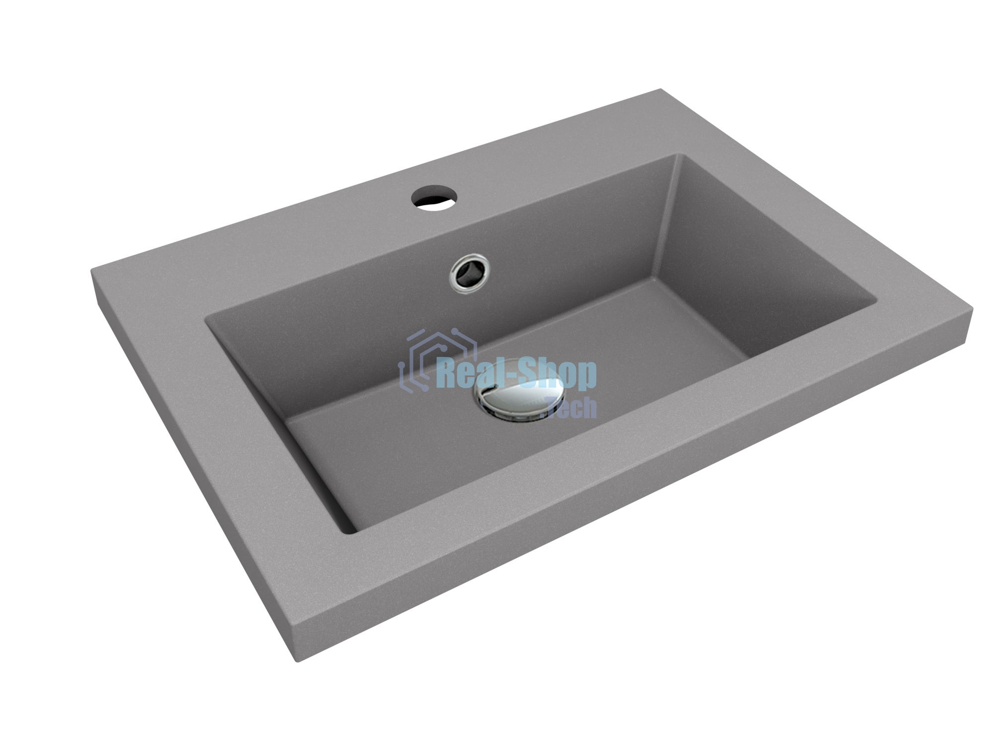 Тумба под раковину Bau Stil Loft grey brushed, раковина кварцевая BAU Stil 50, серый металлик, смеситель Hotel Black, черный