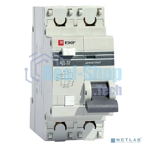 Выключатель автоматический дифференциального тока EKF DA32-32-30-pro АД-32 1P+N 32А/30мА (хар. C, AC, электронный, защита 270В) 4,5кА EKF PROxima