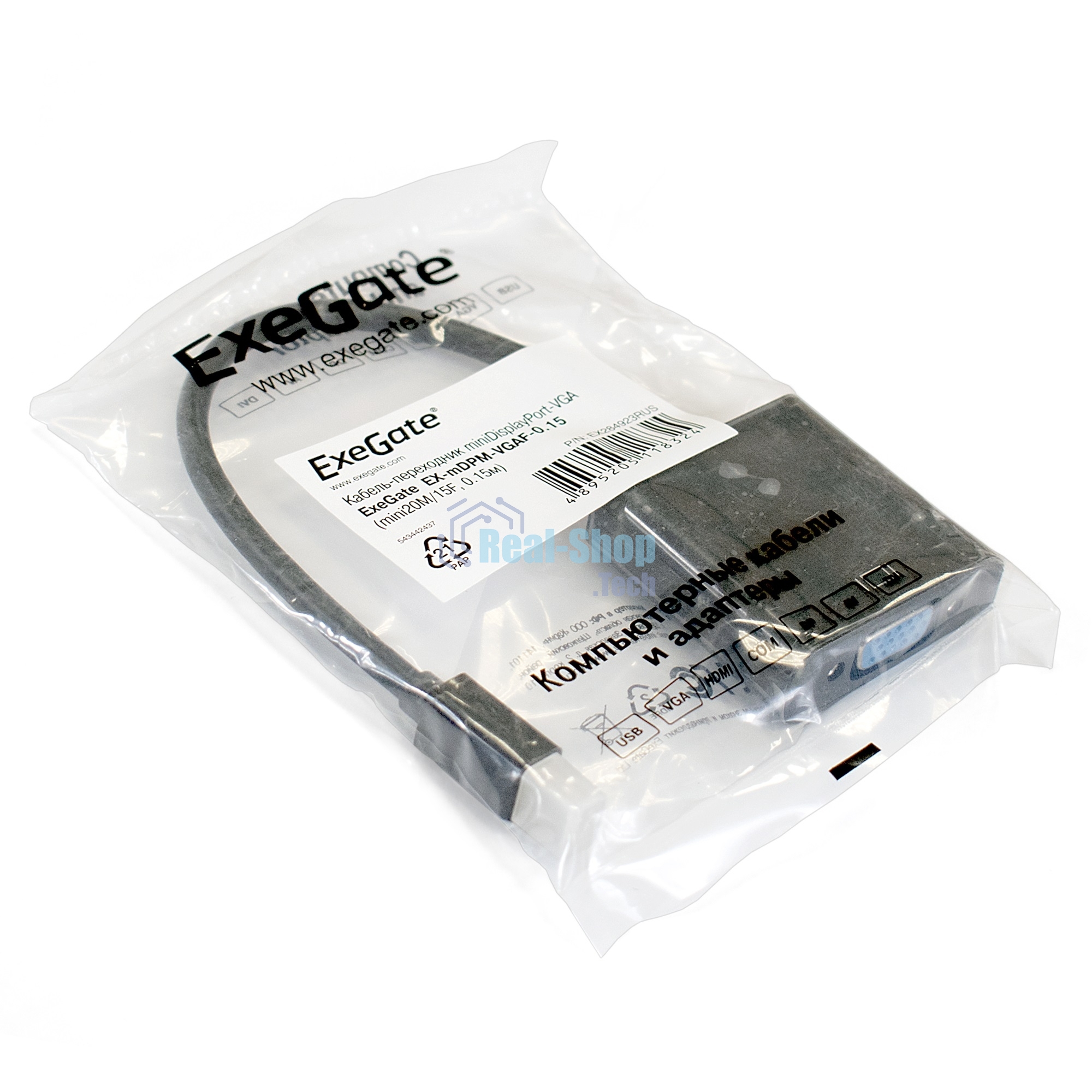 Кабель-переходник ExeGate EX284923RUS miniDisplayPort-VGA ExeGate EX-mDPM-VGAF-0.15 (mini20M/15F, 0,15м)