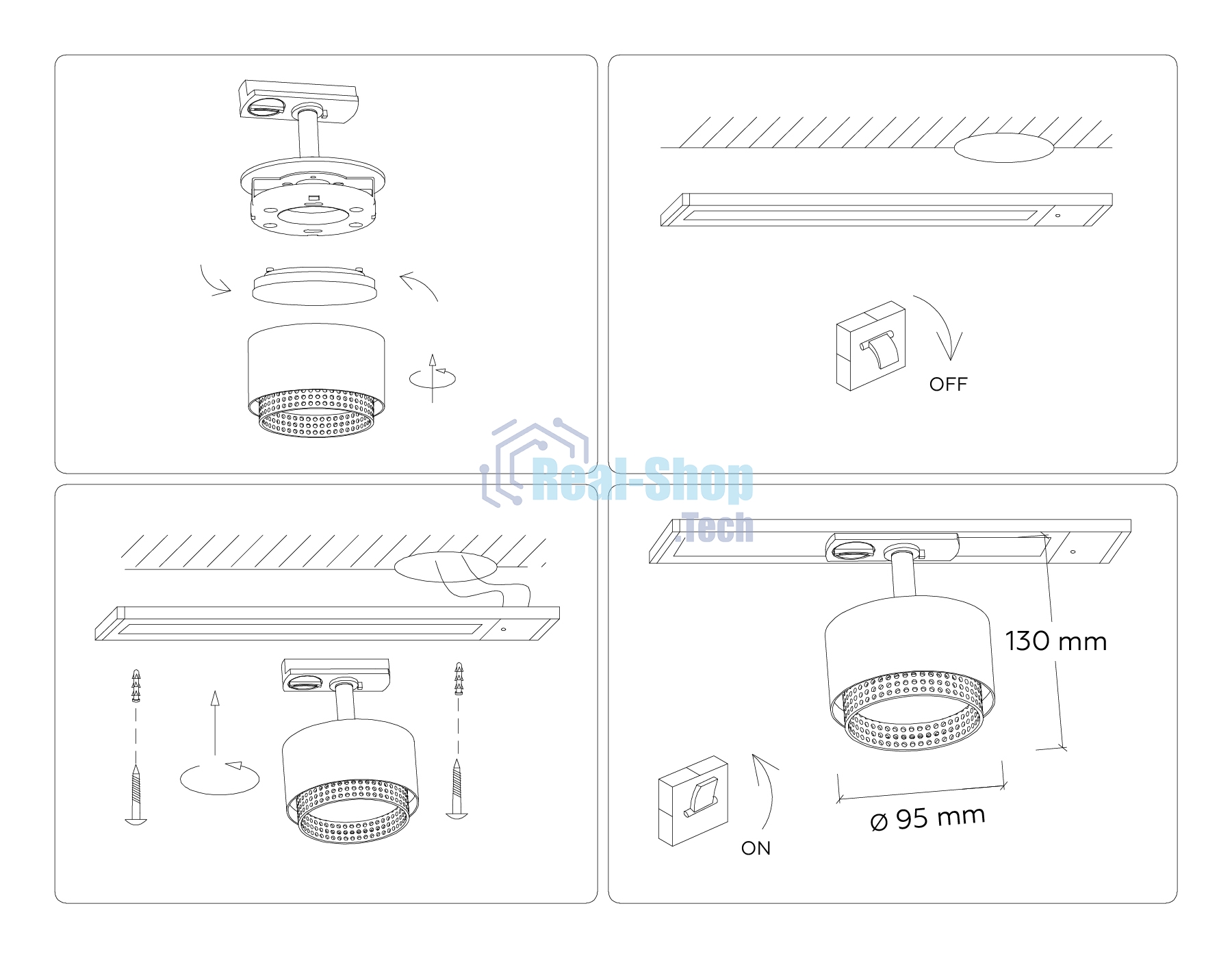Трековый однофазный светильник Ambrella light GL5379 WH/BK белый/черный GX53 max 12W D95*130