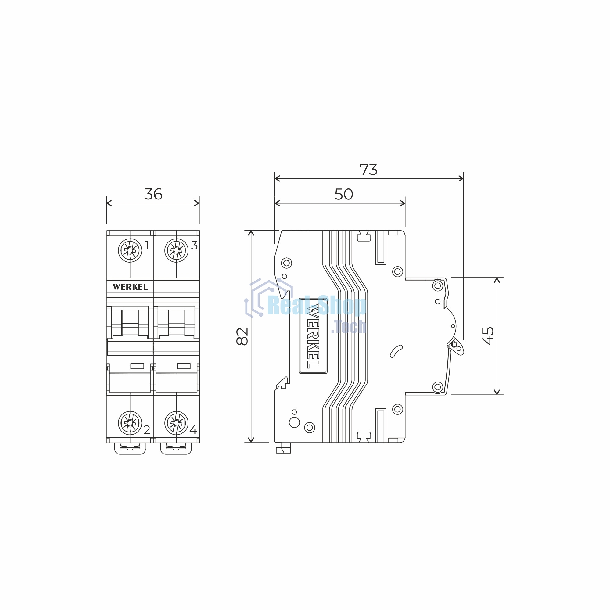 Автоматический выключатель Werkel 2P 50 A C 6 кА W902P506