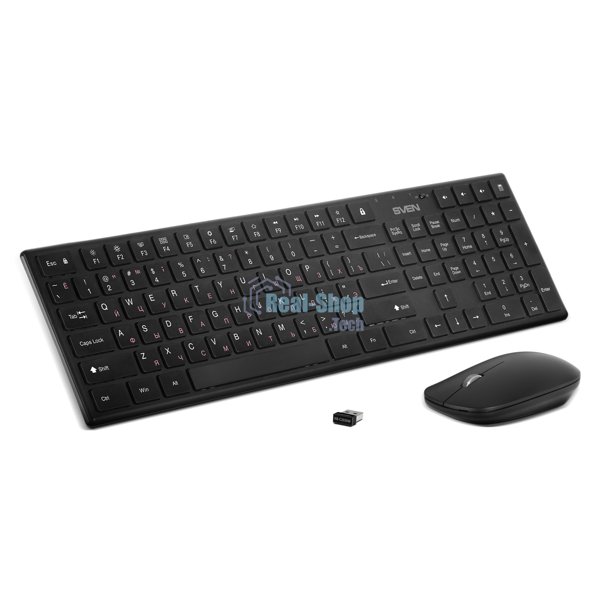 Комплект беспроводной SVEN ножничная клавиатура + мышь KB-C2550W черный (109 кл.,12Fn, 1000DPI, 2+1 кл.)