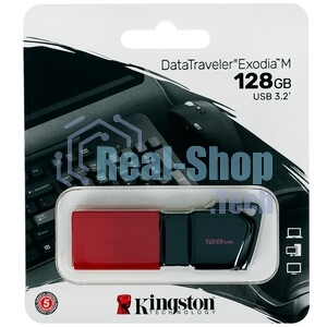 Флешка USB Kingston DataTraveler Exodia M (DTXM/128Gb), 128Gb, USB 3.2 Gen 1, R/W 150/60, черный/красный