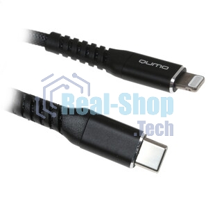Кабель QUMO, MFI С94, Type-C на MFI Apple 8 pin, силиконовый, 1м, 2,22A, 9V, 20W, PD черный