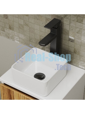 Комплект для ванной, 4 предмета (Тумба Bau Dream Blackwood 40, раковина BAU Mini 24х24, смеситель для раковины высокий Hotel Black, черный, выпуск клик клак, черный)