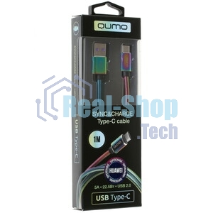Кабель Qumo Type-С кабель, 1м, USB 2.0, 5В, 2А, 10Вт, тканевая оплетка, стальной коннектор, черный