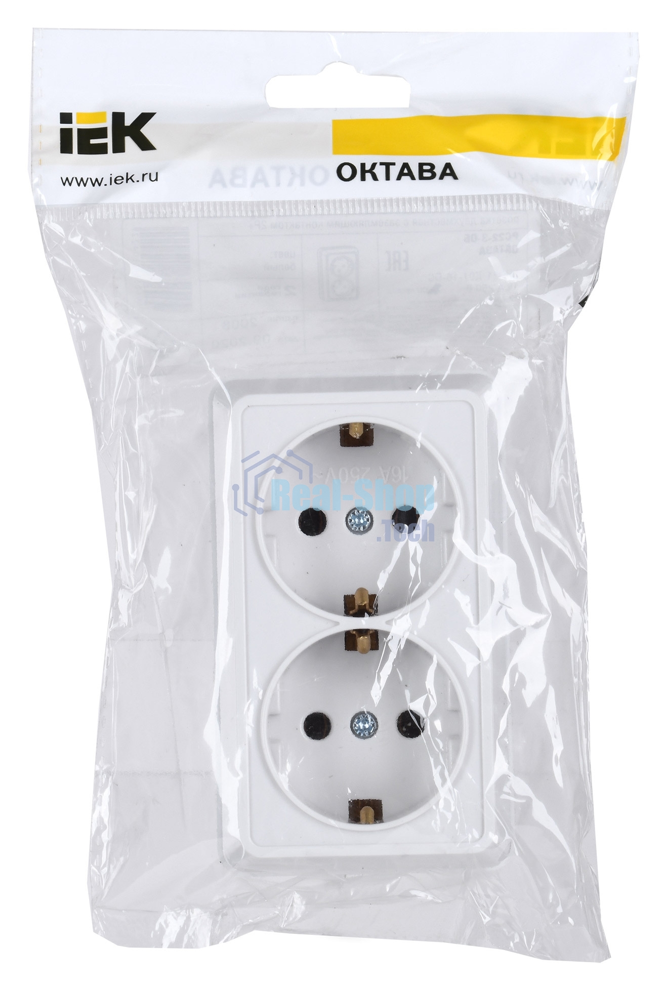 Розетка IEK ERO21-K01-16-DC РС22-3-ОБ 2местн. с з/к 16А откр.уст. ОКТАВА (белый)