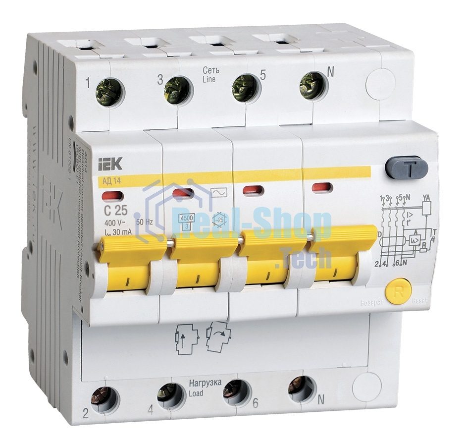 Выключатель автоматический дифференциального тока IEK MAD10-4-025-C-030 АД14 4Р 25А30мА IEK
