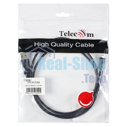 Кабель USB 2.0 A-->mini-B 5P (1м) черный TELECOM/VCOM TC6911BK-1.0M