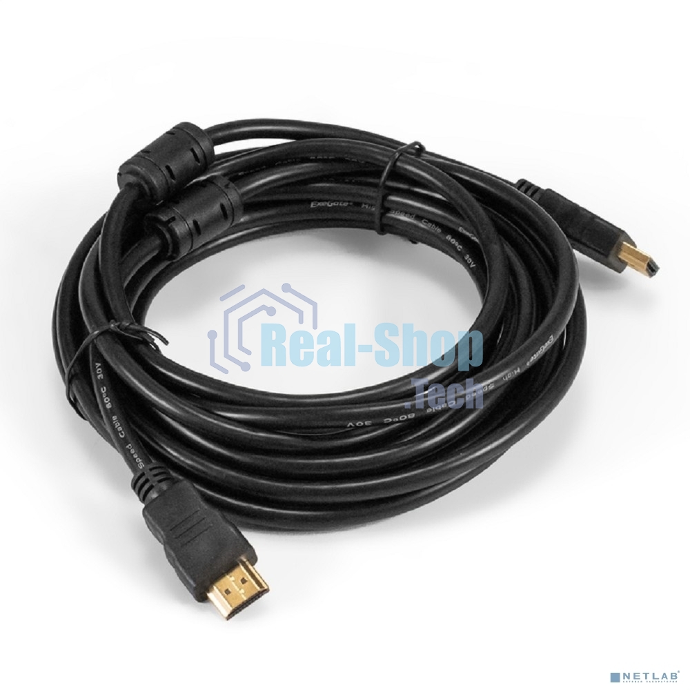 Кабель HDMI ExeGate EX-CC-HDMI-5.0F (19M/19M, 5м, v1.4b, ферритовые кольца, позолоченные контакты)