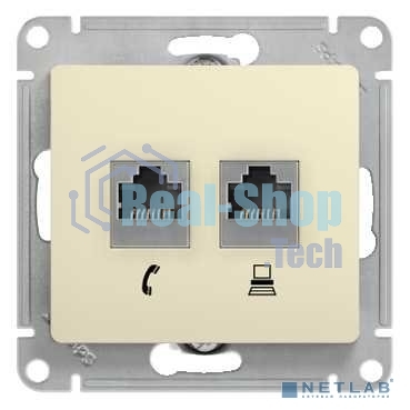 Механизм розетки комп. 2-м Glossa RJ45+RJ45 кат. 5е беж. SchE GSL000285KK