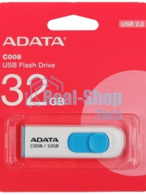Флешка USB ADATA C008 (AC008-32G-RWE), 32Gb, USB 2.0, R/W 15/5, белый/синий