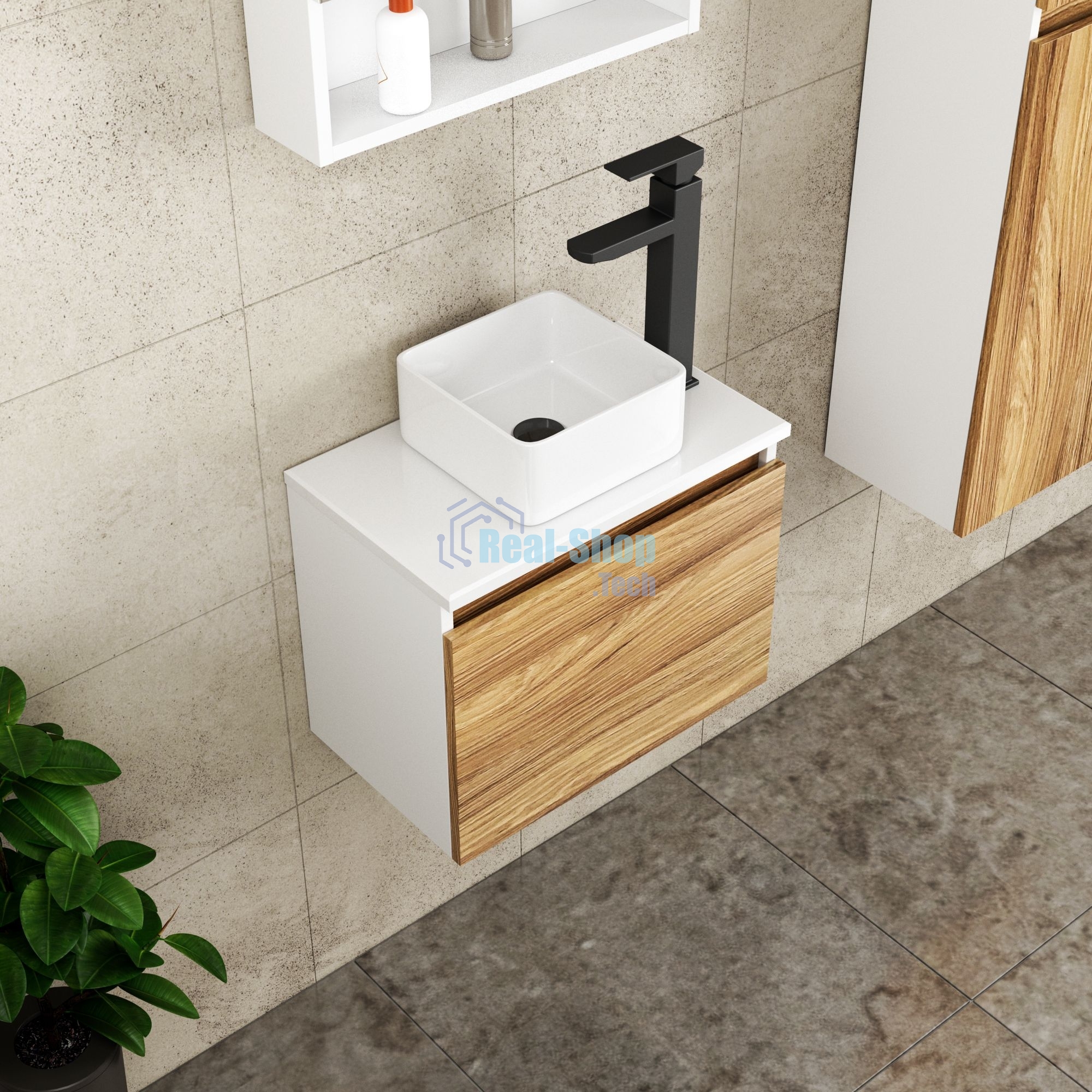 Комплект для ванной, 3 предмета (Тумба Bau Dream Blackwood 50, раковина BAU Mini 24х24, смеситель для раковины высокий Hotel Black, черный)