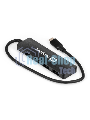 USB-концентратор 4-в-1 ExeGate DUB-4CP/3 (кабель-адаптер USB Type C --> 4xUSB3.0, Plug&Play, черный)