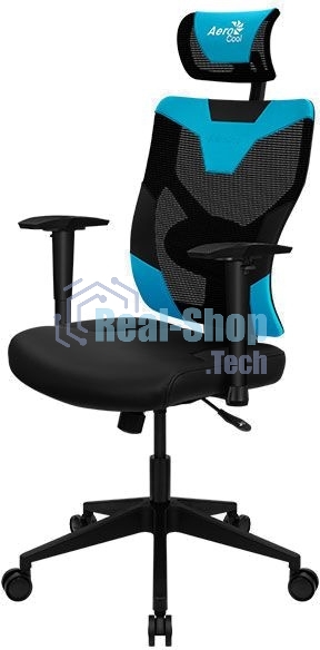 Кресло Aerocool GUARDIAN Ice Blue голубой, сетка, 150 кг, подголовник, регулируемые подлокотники, механизм качания, поясничная подушка