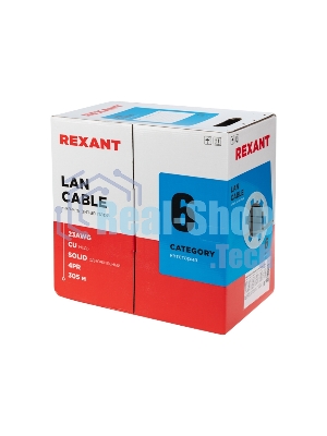 Кабель витая пара Rexant U/UTP, категория 6, ZH нг(А)-HF, 4PR, 23AWG, внутренний, серый, 305 м
