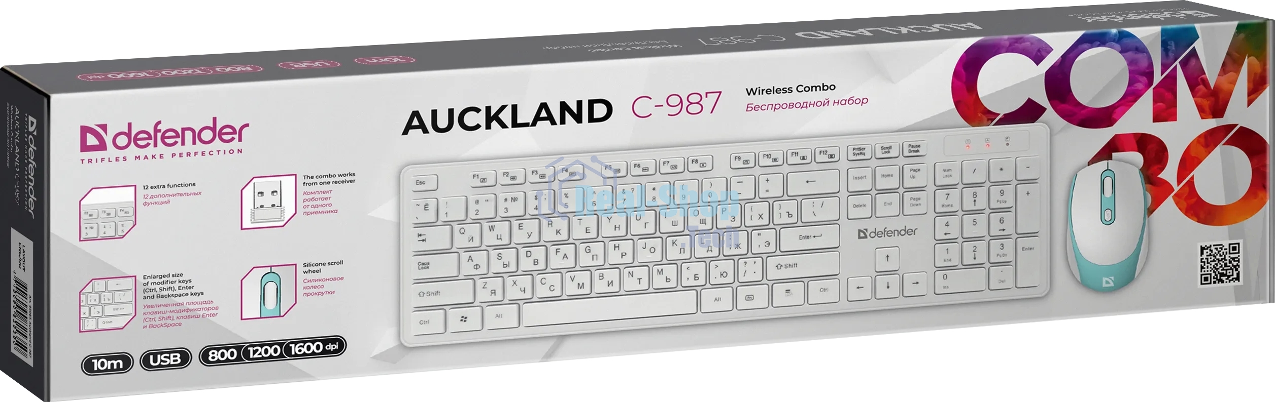 Комплект клавиатура+мышь Defender Auckland C-987 беспроводной, USB, 1600 DPI, белый