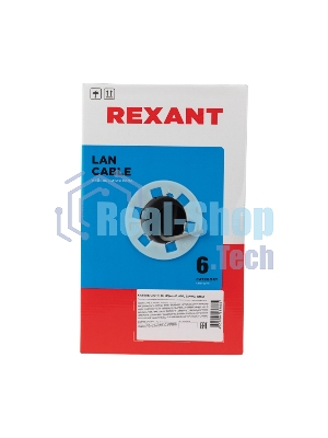 Кабель витая пара Rexant U/UTP, категория 6, ZH нг(А)-HF, 4PR, 23AWG, внутренний, серый, 305 м