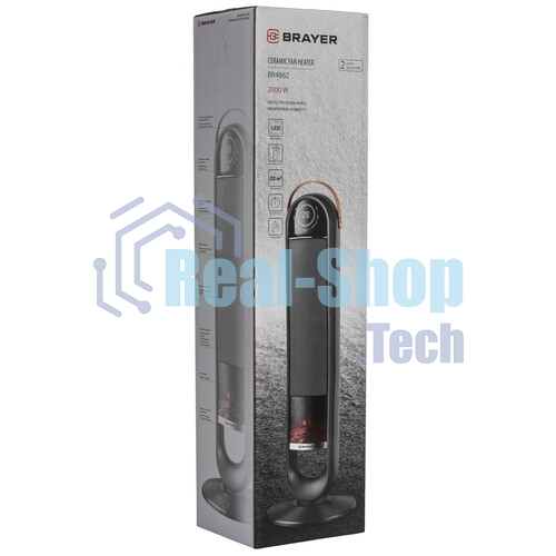 Тепловентилятор электрический BRAYER BR4862 чёрный, керамический, 2000 Вт, 20 м²