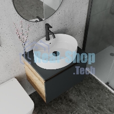 Комплект для ванной, 4 предмета (Тумба подвесная Blackwood 60 графит + Раковина BAU 51х41, с отв. под см-ль + Смеситель Dream Black, выпуск черный)